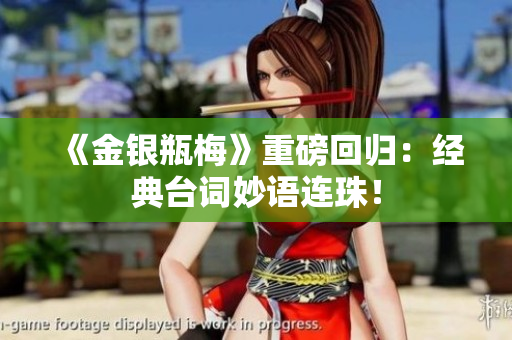 《金银瓶梅》重磅回归：经典台词妙语连珠！